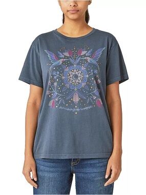 Lucky Brand Slate Blue Floral & Bird Graphic Short-Sleeve Tee